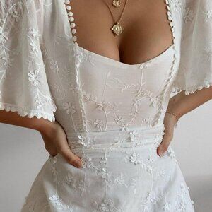 FANCY A SPRITZ MINI DRESS - SQUARE NECK DRESS IN WHITE EMBROIDERY